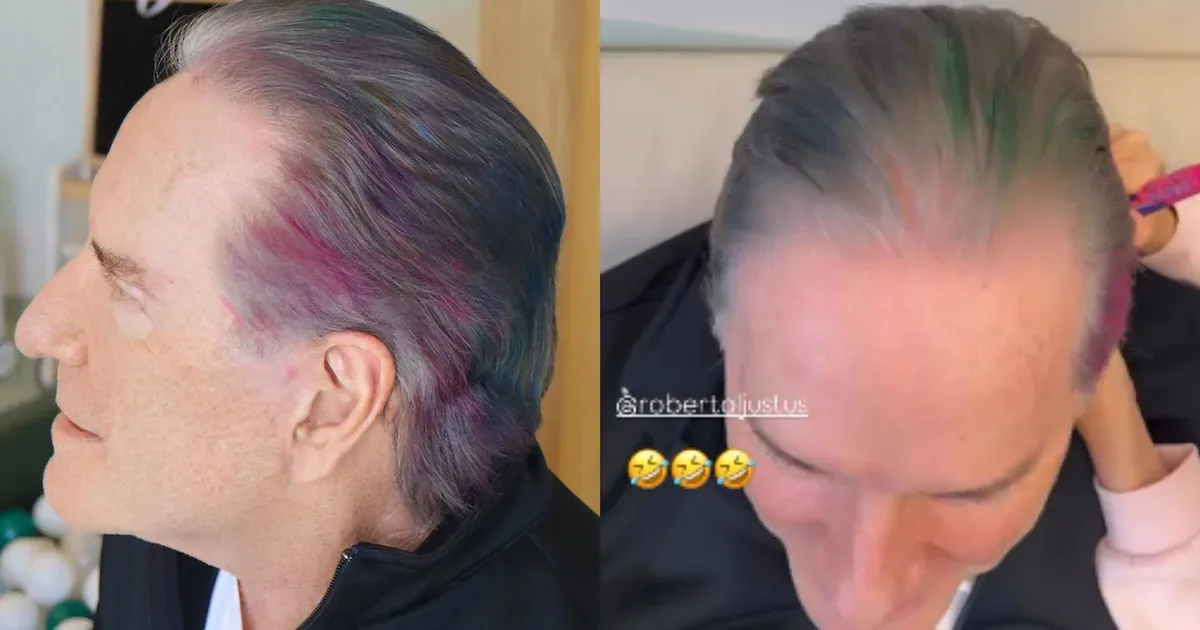Roberto Justus deixa netas e filha pintarem seus cabelos de verde e rosa