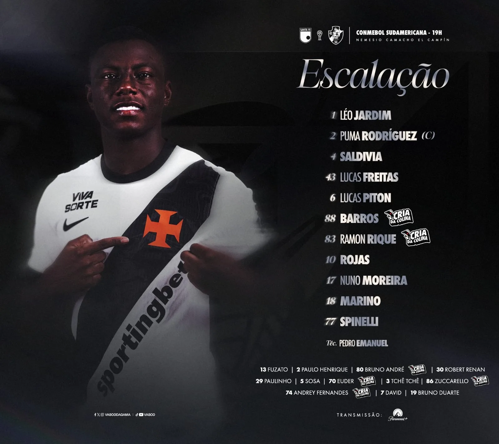 Vasco poupa titulares e escala time alternativo contra o Santa Fé