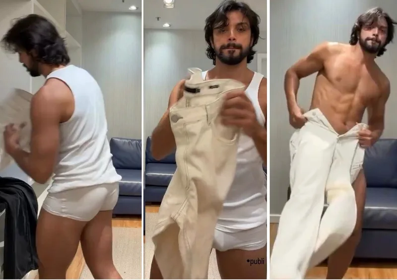 Rodrigo Simas mostra look do Rock in Rio usando cueca branca em vídeo
