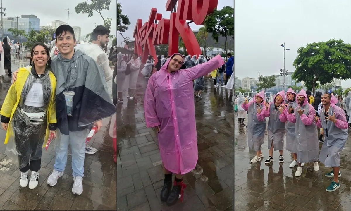 Chuva transforma capas em destaque nos looks do Rock in Rio